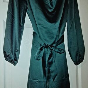 Ann Taylor Dark Green Satin Wrap Dress